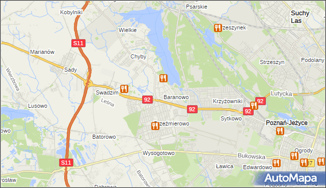 mapa Baranowo gmina Tarnowo Podgórne, Baranowo gmina Tarnowo Podgórne na mapie Targeo