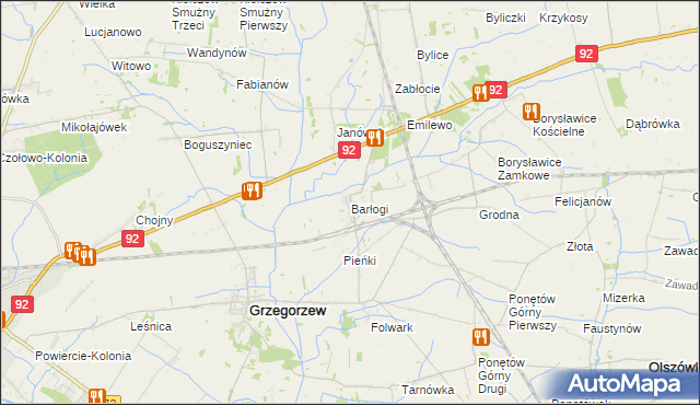 mapa Barłogi gmina Grzegorzew, Barłogi gmina Grzegorzew na mapie Targeo