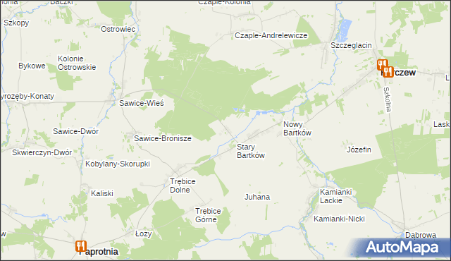 mapa Bartków gmina Korczew, Bartków gmina Korczew na mapie Targeo