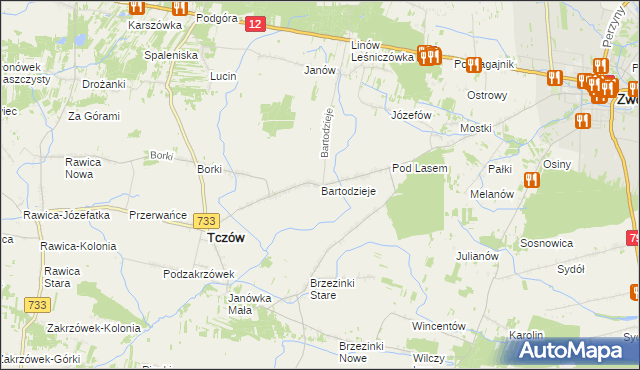mapa Bartodzieje gmina Tczów, Bartodzieje gmina Tczów na mapie Targeo