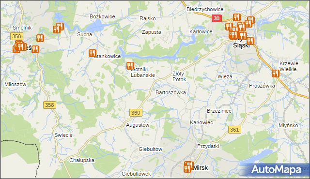 mapa Bartoszówka gmina Leśna, Bartoszówka gmina Leśna na mapie Targeo