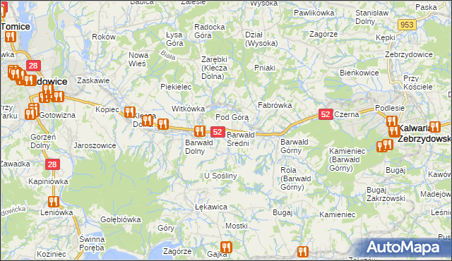 mapa Barwałd Średni, Barwałd Średni na mapie Targeo