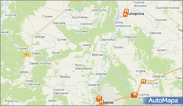 mapa Bębnów gmina Konopnica, Bębnów gmina Konopnica na mapie Targeo