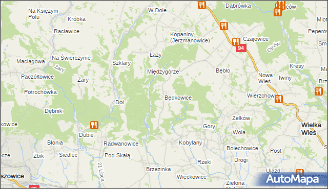 mapa Będkowice gmina Wielka Wieś, Będkowice gmina Wielka Wieś na mapie Targeo