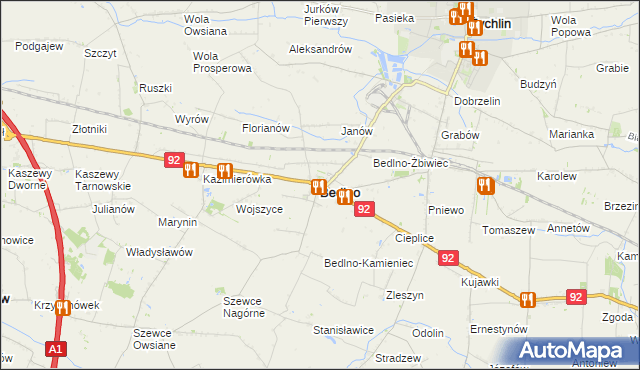 mapa Bedlno powiat kutnowski, Bedlno powiat kutnowski na mapie Targeo