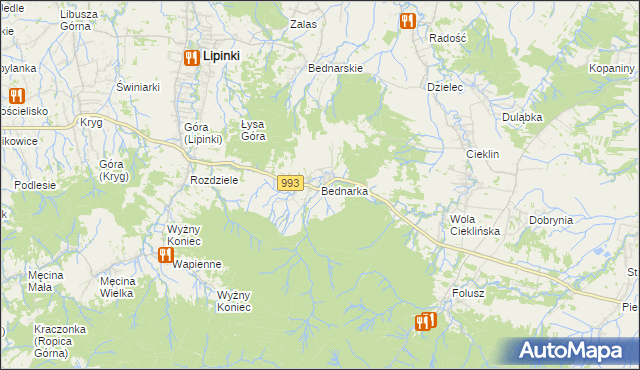 mapa Bednarka gmina Lipinki, Bednarka gmina Lipinki na mapie Targeo