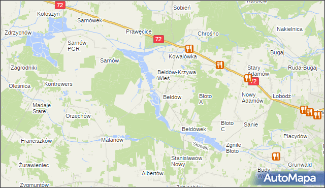 mapa Bełdów, Bełdów na mapie Targeo