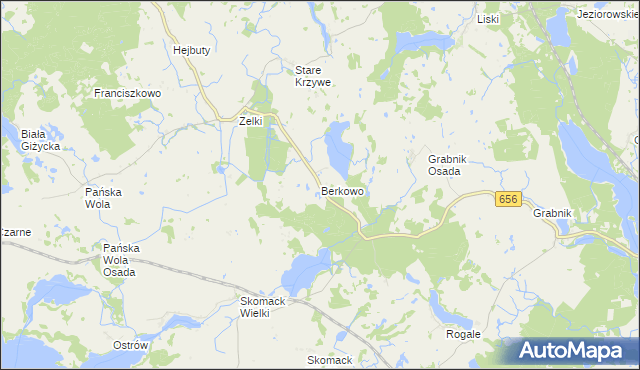 mapa Berkowo gmina Wydminy, Berkowo gmina Wydminy na mapie Targeo