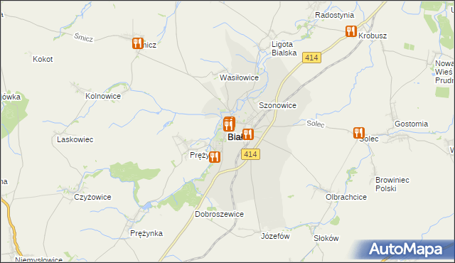 mapa Biała powiat prudnicki, Biała powiat prudnicki na mapie Targeo