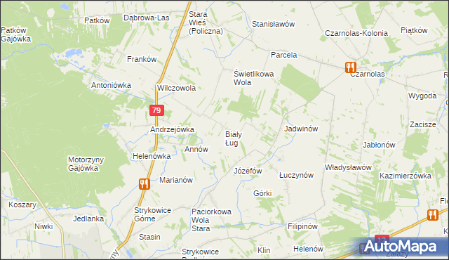 mapa Biały Ług gmina Policzna, Biały Ług gmina Policzna na mapie Targeo