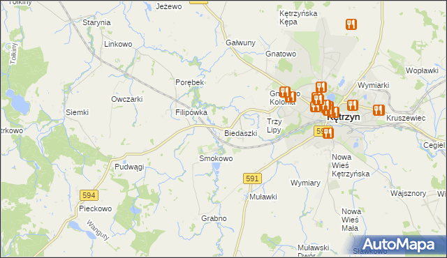 mapa Biedaszki gmina Kętrzyn, Biedaszki gmina Kętrzyn na mapie Targeo