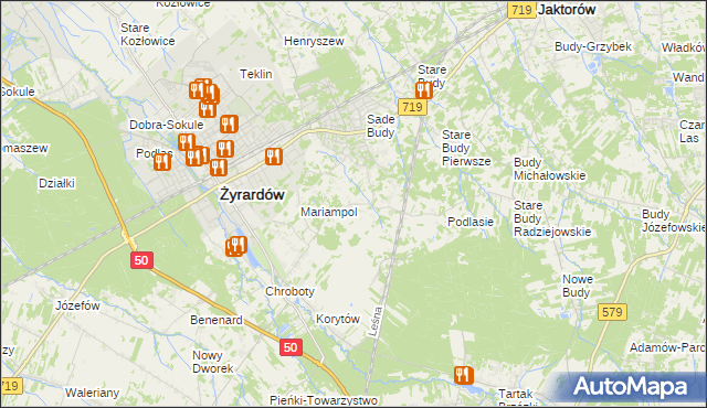 mapa Bieganów gmina Jaktorów, Bieganów gmina Jaktorów na mapie Targeo