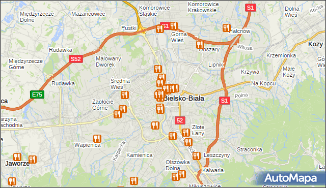 mapa Bielsko-Białej, Bielsko-Biała na mapie Targeo