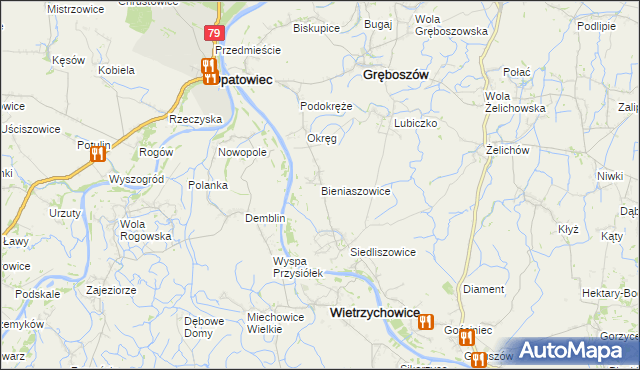 mapa Bieniaszowice, Bieniaszowice na mapie Targeo