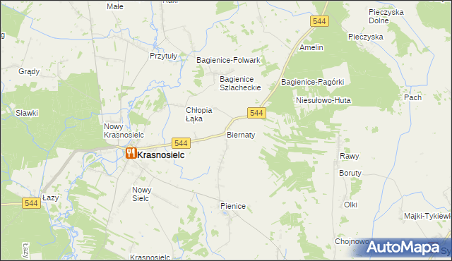 mapa Biernaty gmina Krasnosielc, Biernaty gmina Krasnosielc na mapie Targeo