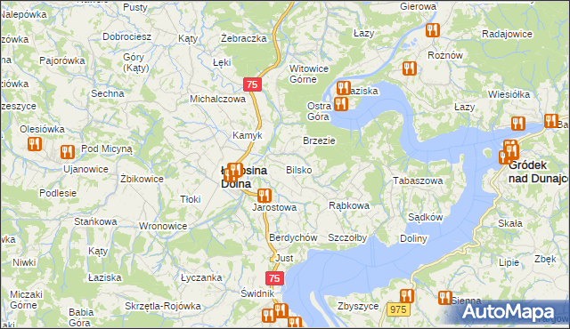mapa Bilsko gmina Łososina Dolna, Bilsko gmina Łososina Dolna na mapie Targeo