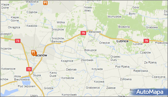 mapa Biskupice gmina Pacanów, Biskupice gmina Pacanów na mapie Targeo