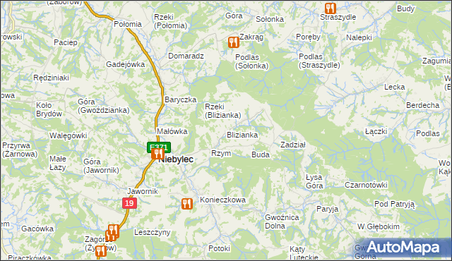 mapa Blizianka, Blizianka na mapie Targeo