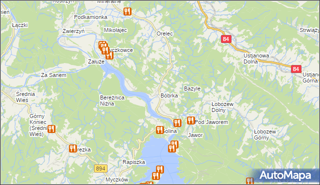 mapa Bóbrka gmina Solina, Bóbrka gmina Solina na mapie Targeo