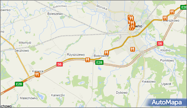 mapa Bobrowice gmina Sławno, Bobrowice gmina Sławno na mapie Targeo
