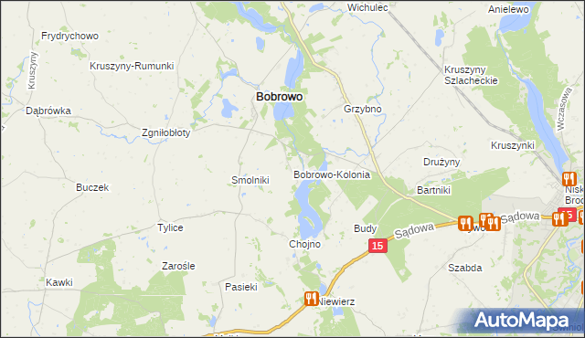 mapa Bobrowo-Kolonia gmina Bobrowo, Bobrowo-Kolonia gmina Bobrowo na mapie Targeo