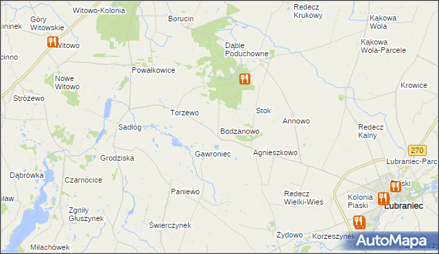 mapa Bodzanowo gmina Lubraniec, Bodzanowo gmina Lubraniec na mapie Targeo