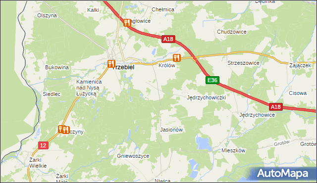 mapa Bogaczów gmina Trzebiel, Bogaczów gmina Trzebiel na mapie Targeo