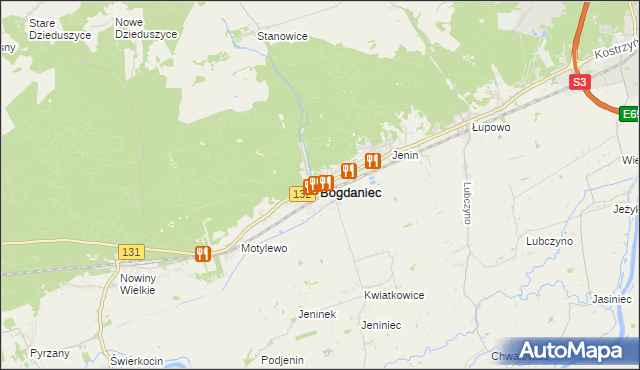 mapa Bogdaniec powiat gorzowski, Bogdaniec powiat gorzowski na mapie Targeo