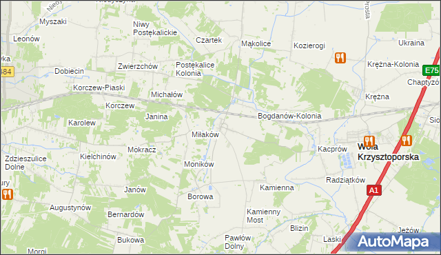 mapa Bogdanów gmina Wola Krzysztoporska, Bogdanów gmina Wola Krzysztoporska na mapie Targeo