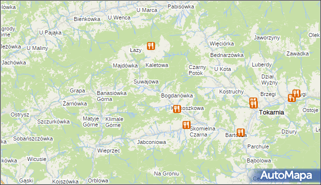 mapa Bogdanówka gmina Tokarnia, Bogdanówka gmina Tokarnia na mapie Targeo