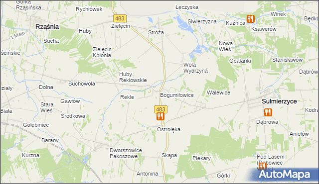 mapa Bogumiłowice gmina Sulmierzyce, Bogumiłowice gmina Sulmierzyce na mapie Targeo