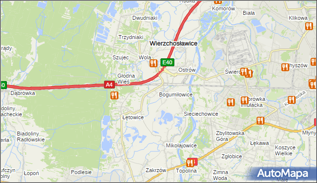 mapa Bogumiłowice gmina Wierzchosławice, Bogumiłowice gmina Wierzchosławice na mapie Targeo