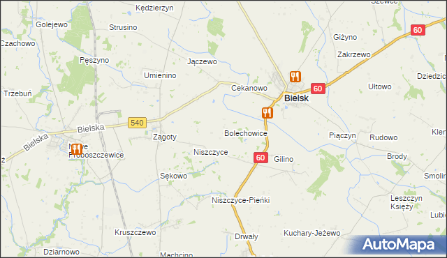 mapa Bolechowice gmina Bielsk, Bolechowice gmina Bielsk na mapie Targeo