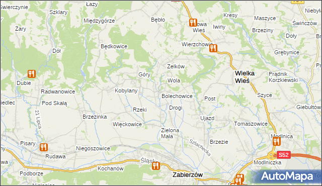 mapa Bolechowice gmina Zabierzów, Bolechowice gmina Zabierzów na mapie Targeo