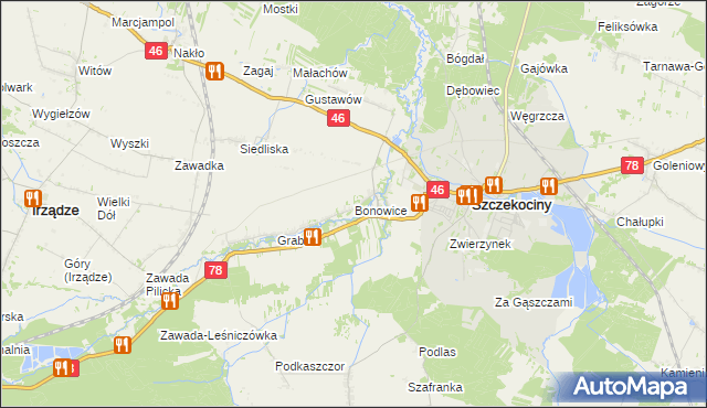 mapa Bonowice, Bonowice na mapie Targeo