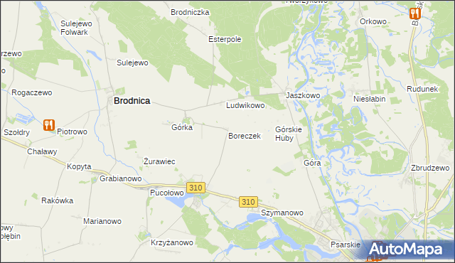 mapa Boreczek gmina Brodnica, Boreczek gmina Brodnica na mapie Targeo