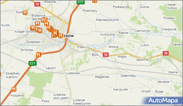 mapa Borki gmina Jędrzejów, Borki gmina Jędrzejów na mapie Targeo