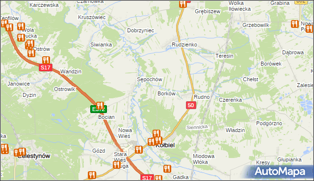 mapa Borków gmina Kołbiel, Borków gmina Kołbiel na mapie Targeo