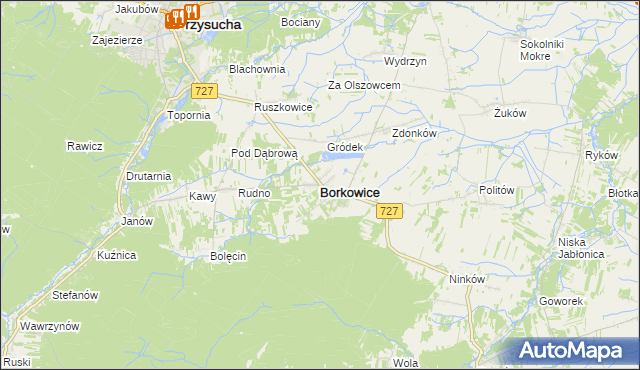 mapa Borkowice powiat przysuski, Borkowice powiat przysuski na mapie Targeo