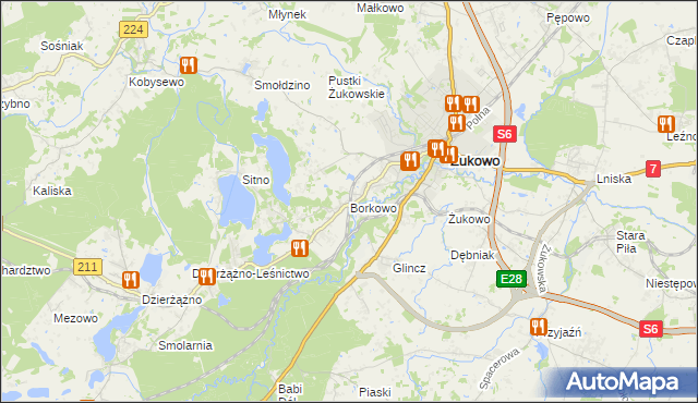 mapa Borkowo gmina Żukowo, Borkowo gmina Żukowo na mapie Targeo