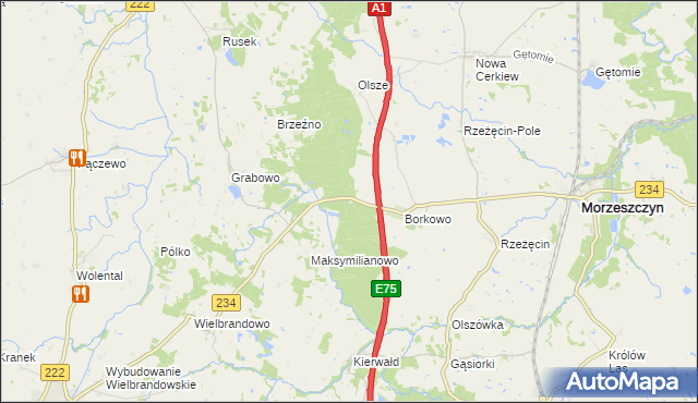 mapa Borkowo Leśne, Borkowo Leśne na mapie Targeo