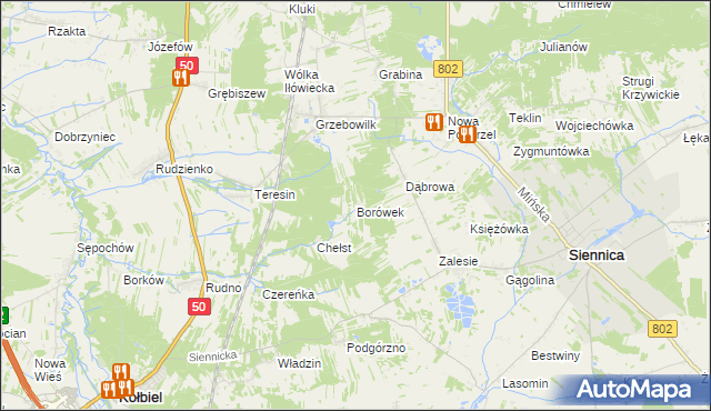 mapa Borówek gmina Siennica, Borówek gmina Siennica na mapie Targeo