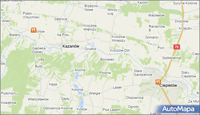 mapa Borowiec gmina Ciepielów, Borowiec gmina Ciepielów na mapie Targeo