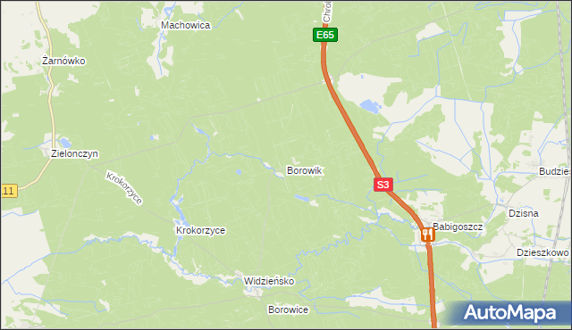 mapa Borowik gmina Przybiernów, Borowik gmina Przybiernów na mapie Targeo