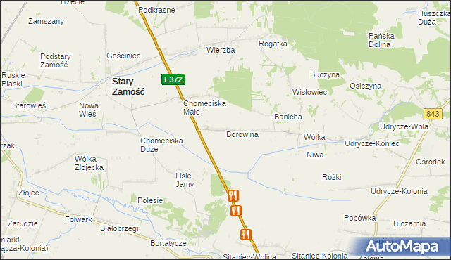 mapa Borowina gmina Stary Zamość, Borowina gmina Stary Zamość na mapie Targeo