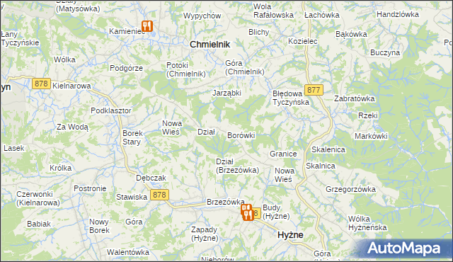 mapa Borówki gmina Chmielnik, Borówki gmina Chmielnik na mapie Targeo