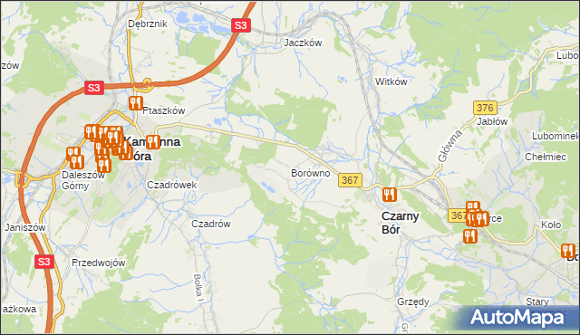 mapa Borówno gmina Czarny Bór, Borówno gmina Czarny Bór na mapie Targeo