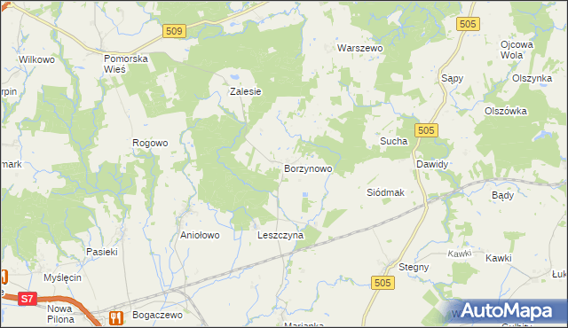 mapa Borzynowo gmina Pasłęk, Borzynowo gmina Pasłęk na mapie Targeo