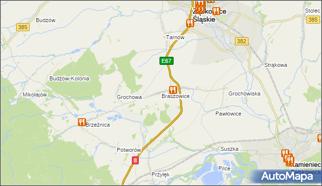 mapa Braszowice, Braszowice na mapie Targeo