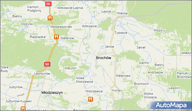 mapa Brochów powiat sochaczewski, Brochów powiat sochaczewski na mapie Targeo